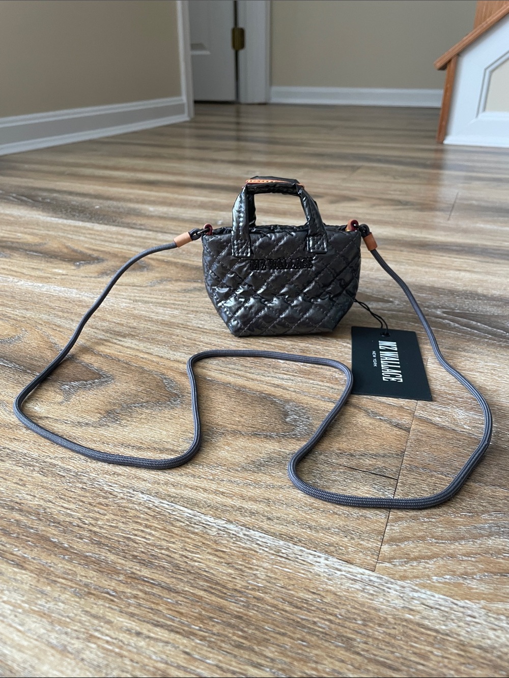 MZ Wallace Tiny Metro Tote Micro Bag in Anthracite Metal NWT